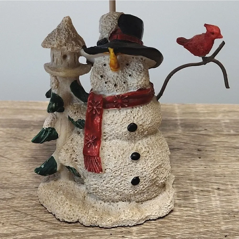 VTG Set of 2 Christmas Ceramic Snowman‎ Metal Shade Tealight Holders